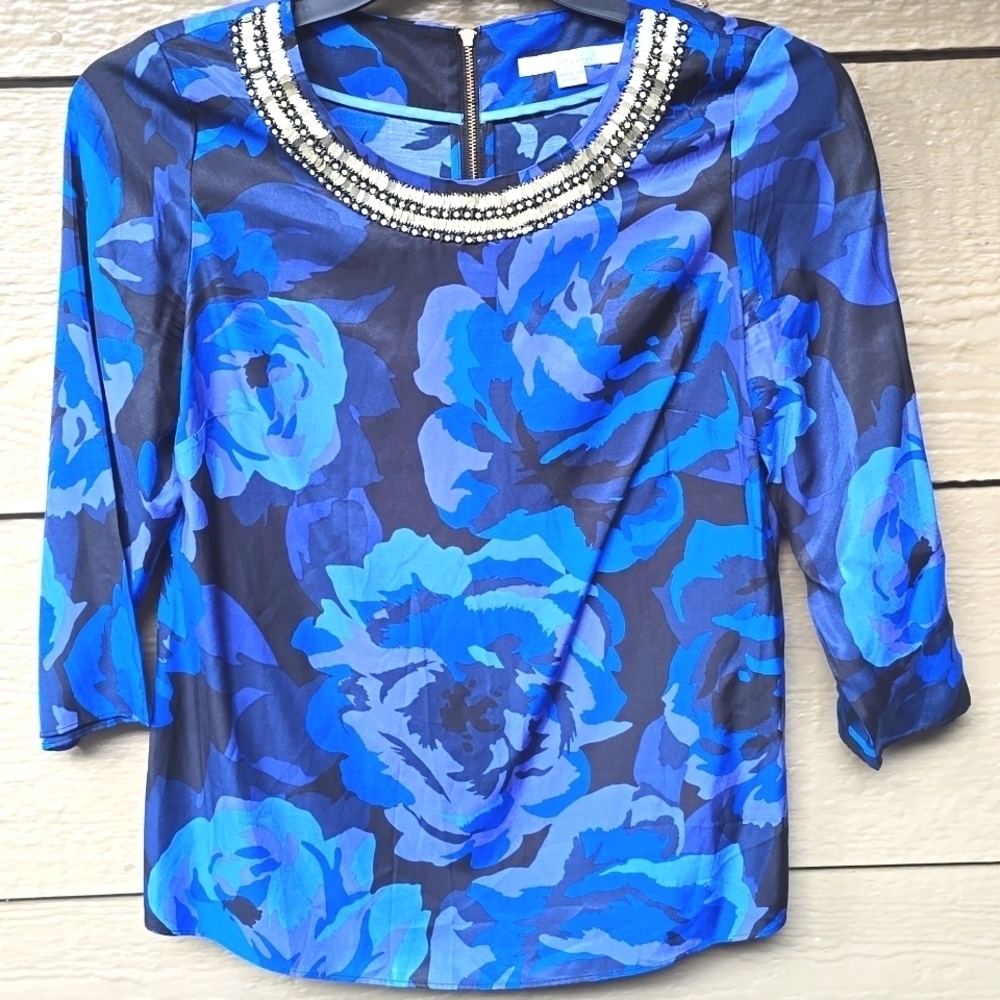 Boden silk  blend sequin embellished floral dressy top blouse euc 6